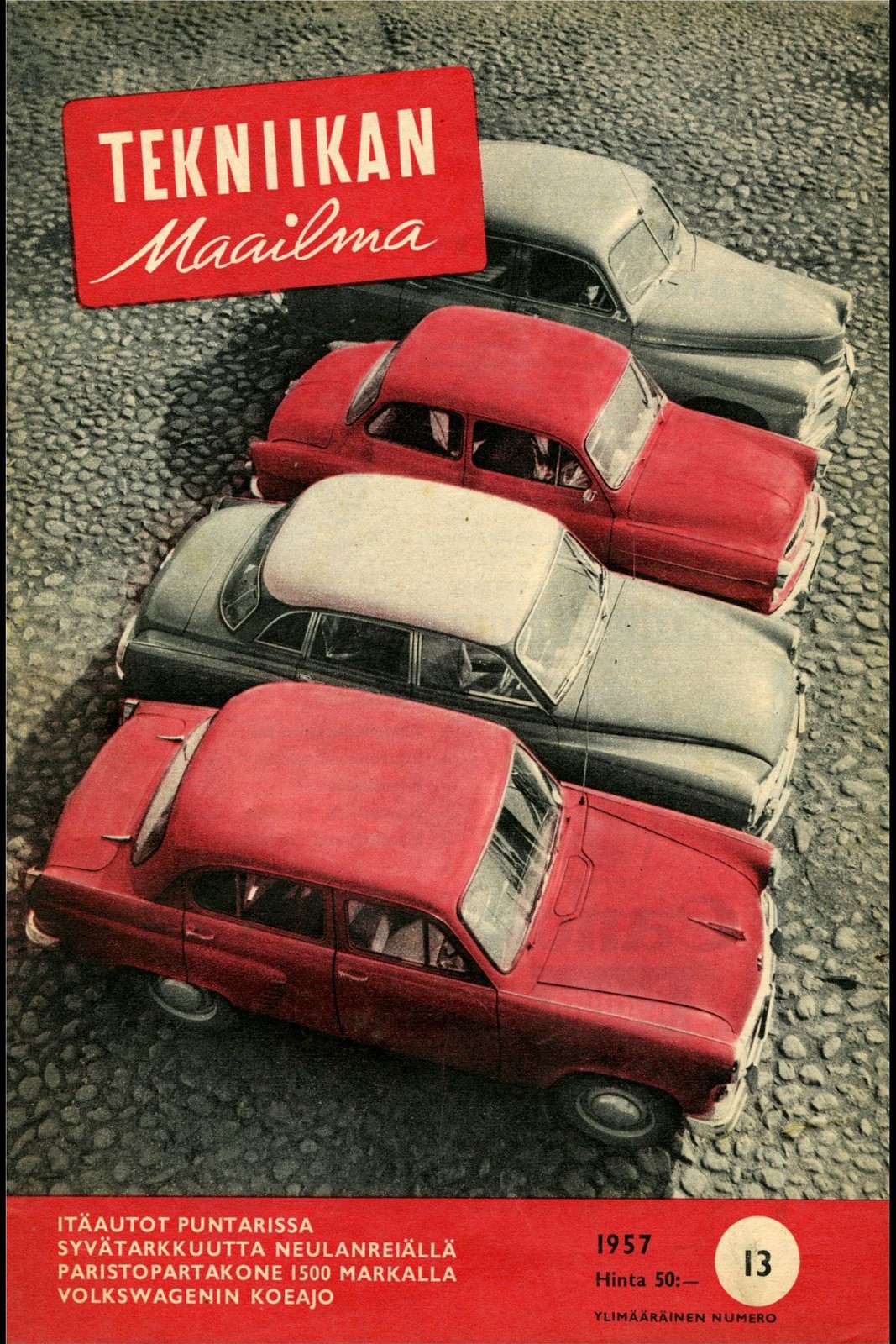 1950s Midcentury Tekniikan Maailma 🚗 Vintage Car Magazine Cover Poster 24×36”