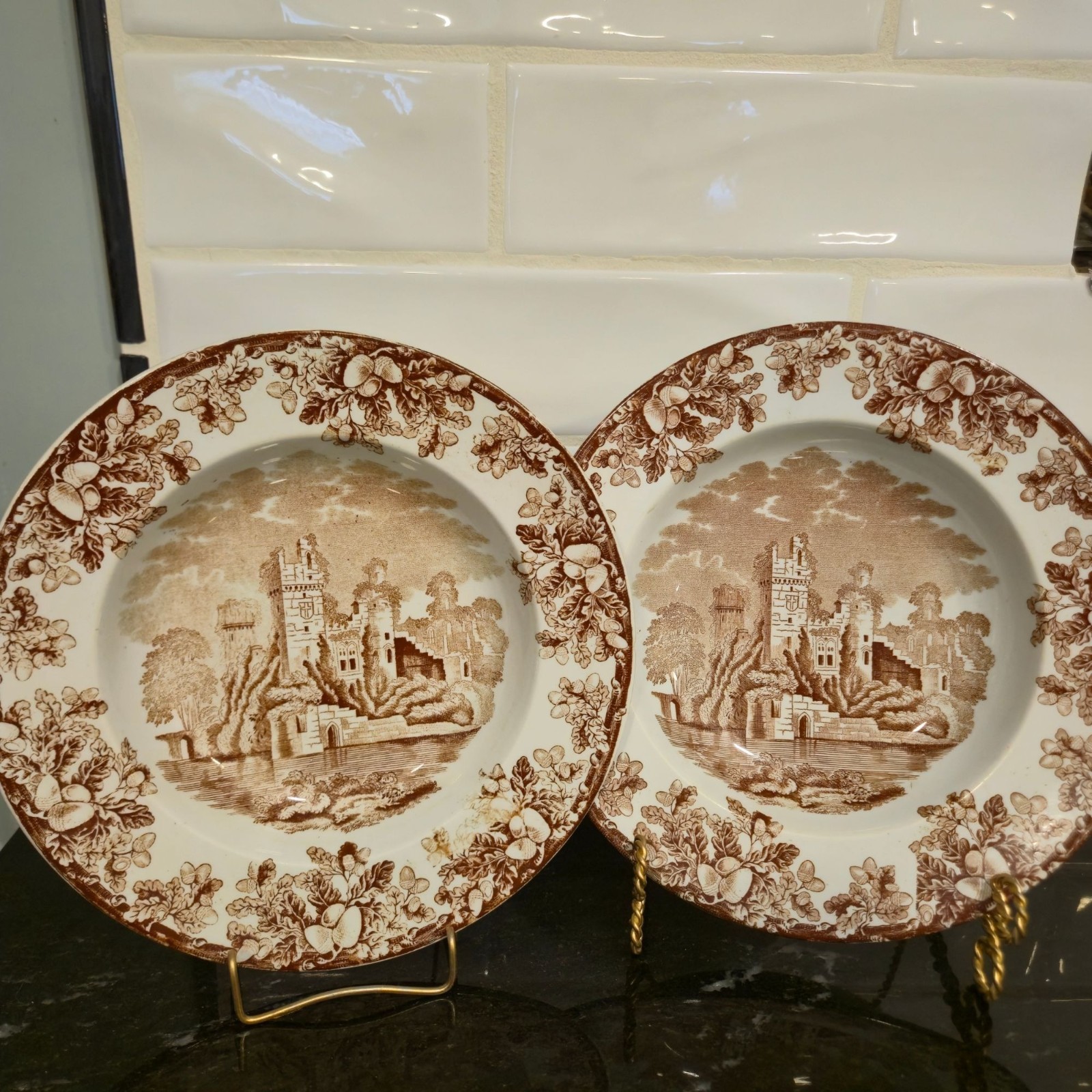 Antique Transferware Copeland & sons bowl set 1880s Castle Acora Stoke On Trent