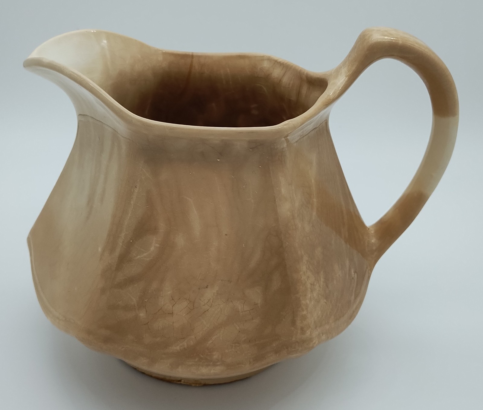 Antique 19th C Soft Paste Stained Ceramic Milk Pitcher or Sauce Hexagon 5 1/4″