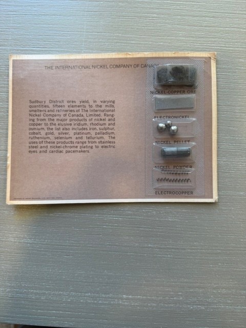 Vintage INCO Subury Ore Metal Element Specimen Display Card Nickel Copper Ore