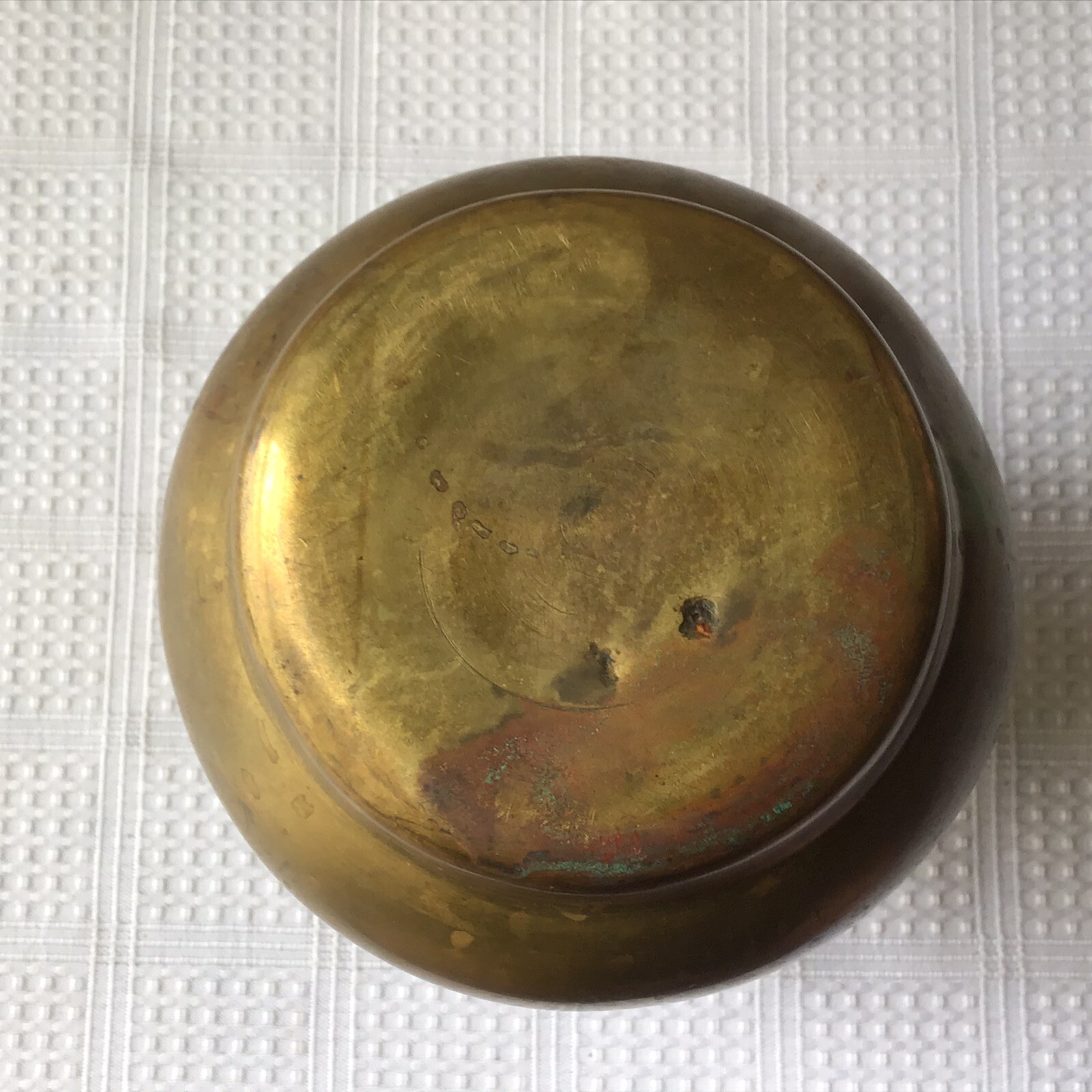 Heavy (3.2 pounds) Antique Solid Brass Oriental Vase, 6 1/4″ T