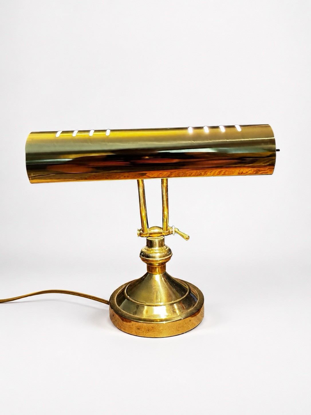 Vintage Solid Brass Bankers Piano Desk Adjustable Lamp With Bulb Works