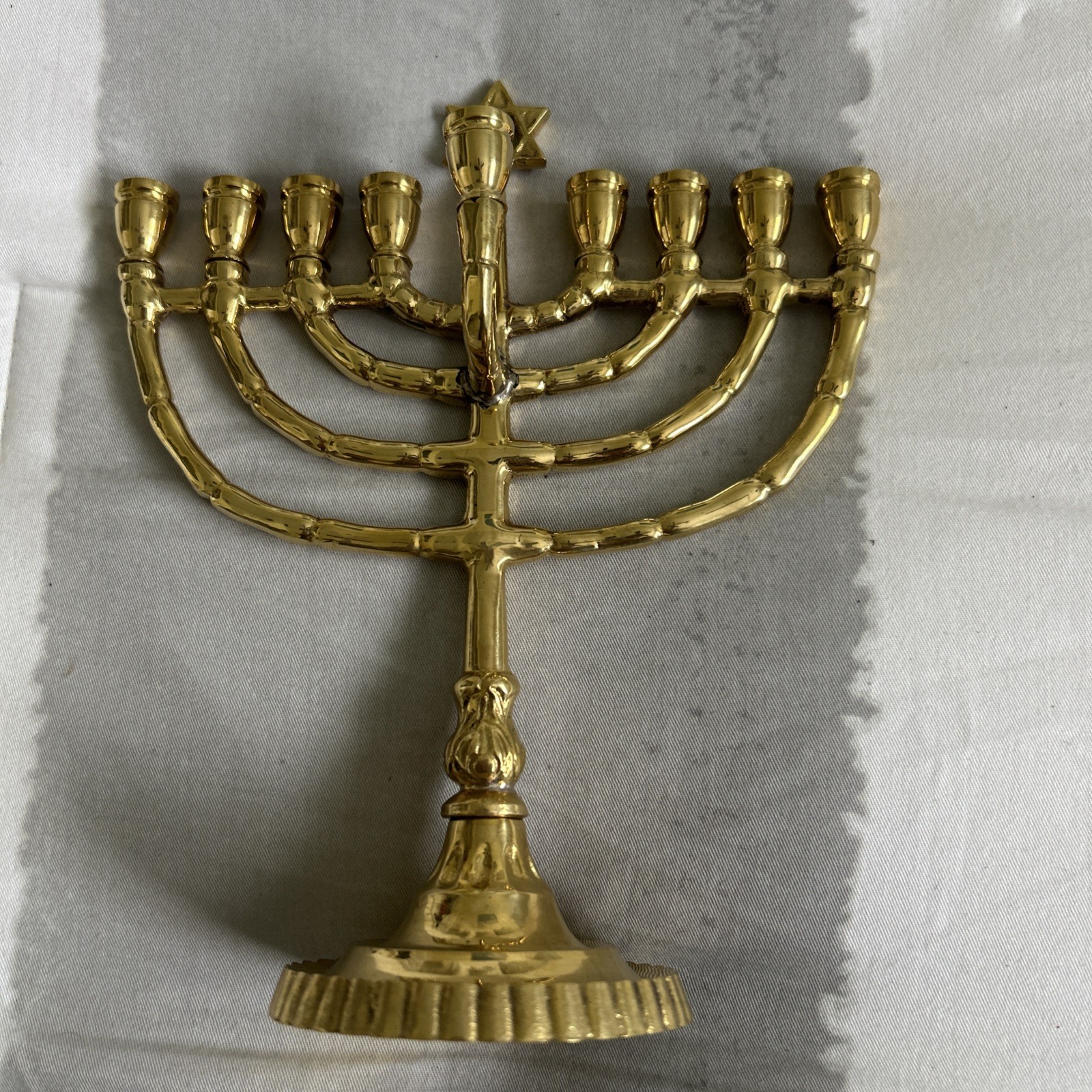 Vintage 80s Gold 9-Branch Chanukah Menorah Candelabra w/ Star of David Detail