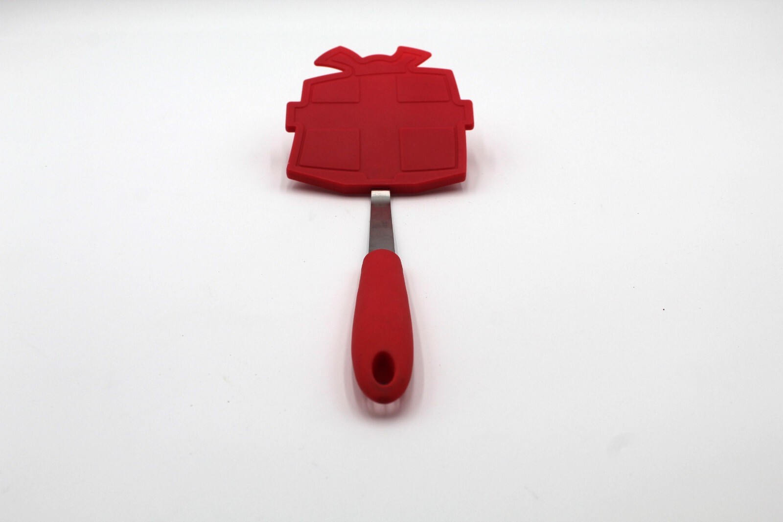 Red Unique Shaped Hard Plastic Spatula 12” With Metal and Red Silicone Handle