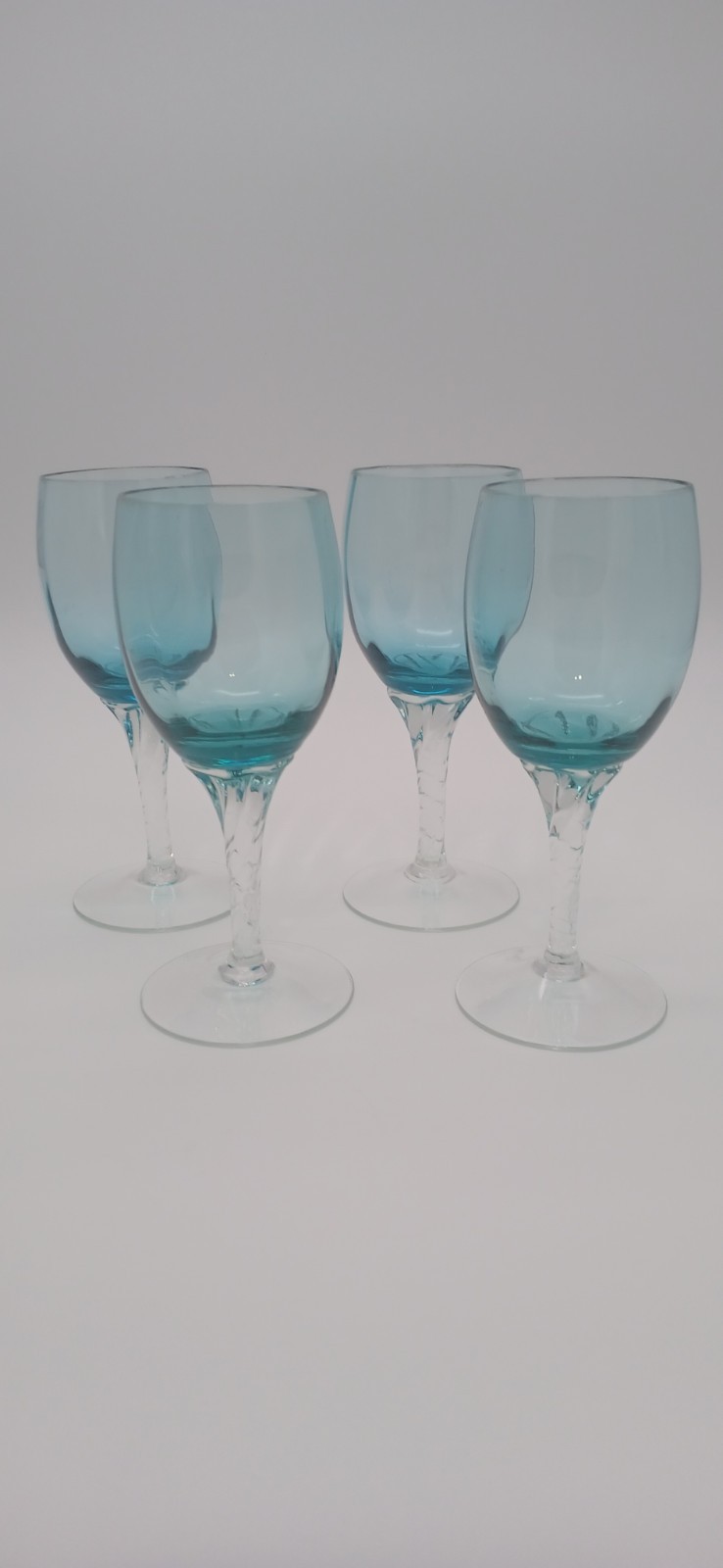 Empolr Italian Twisted Stemware Teal Blue Bowl W/Clear Stem Set Of 4