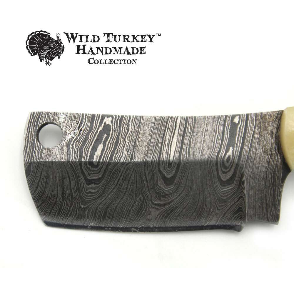 Wild Turkey Handmade Damascus Collection 5.5″ Mini Fixed Blade Clever w/ Sheath