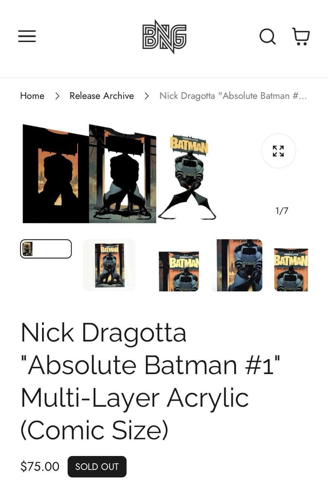 Bottleneck Dragotta Absolute Batman #1 Multi-Layer Acrylic (Comic Size) SOLD OUT