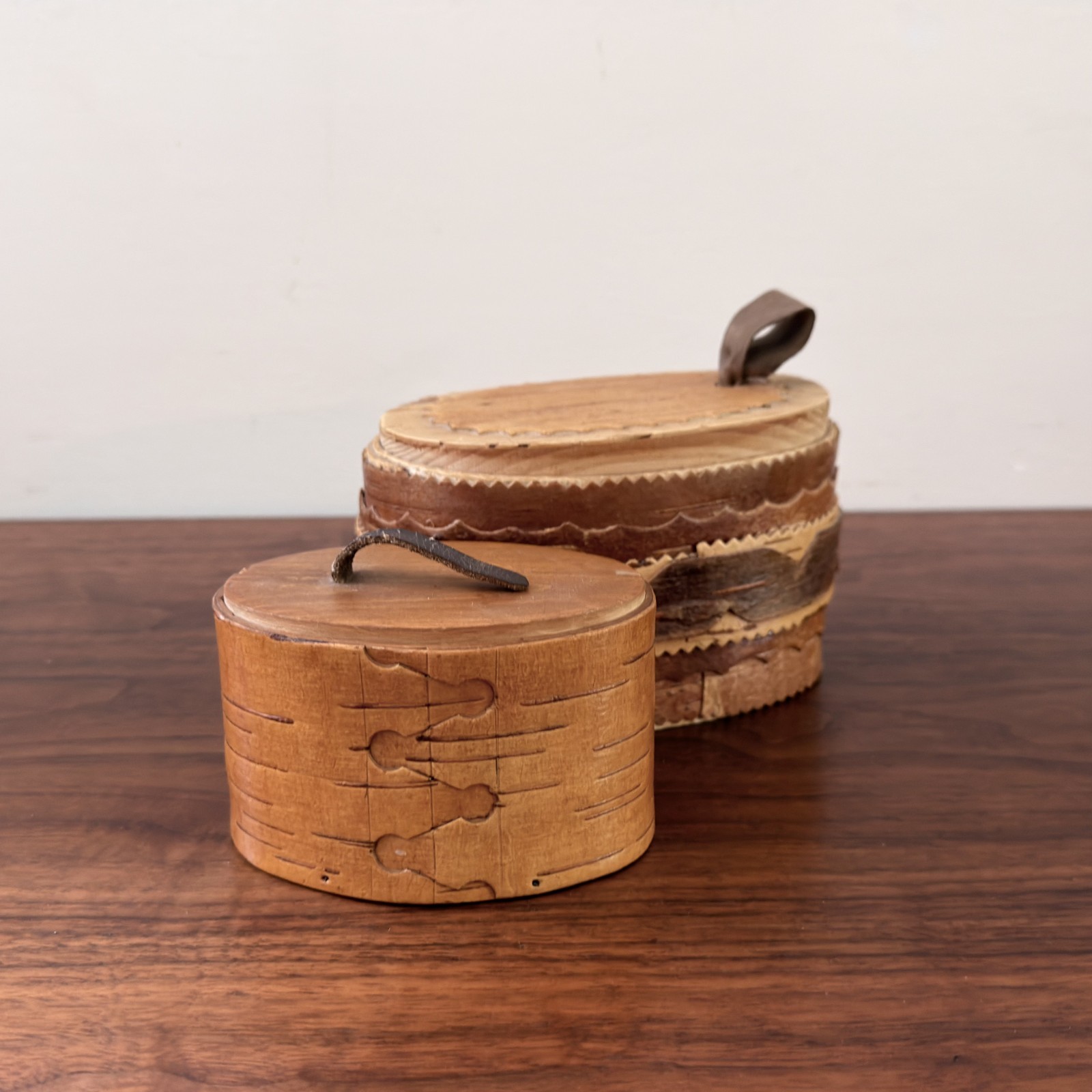 Pair of Scandinavian Birch Bark Bentwood Boxes / Containers