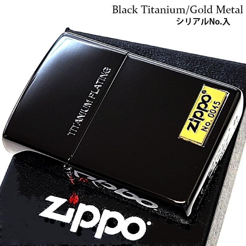 Zippo Logo Black Titanium Coating Gold Metal Mirror Finish Etching Lighter Japan
