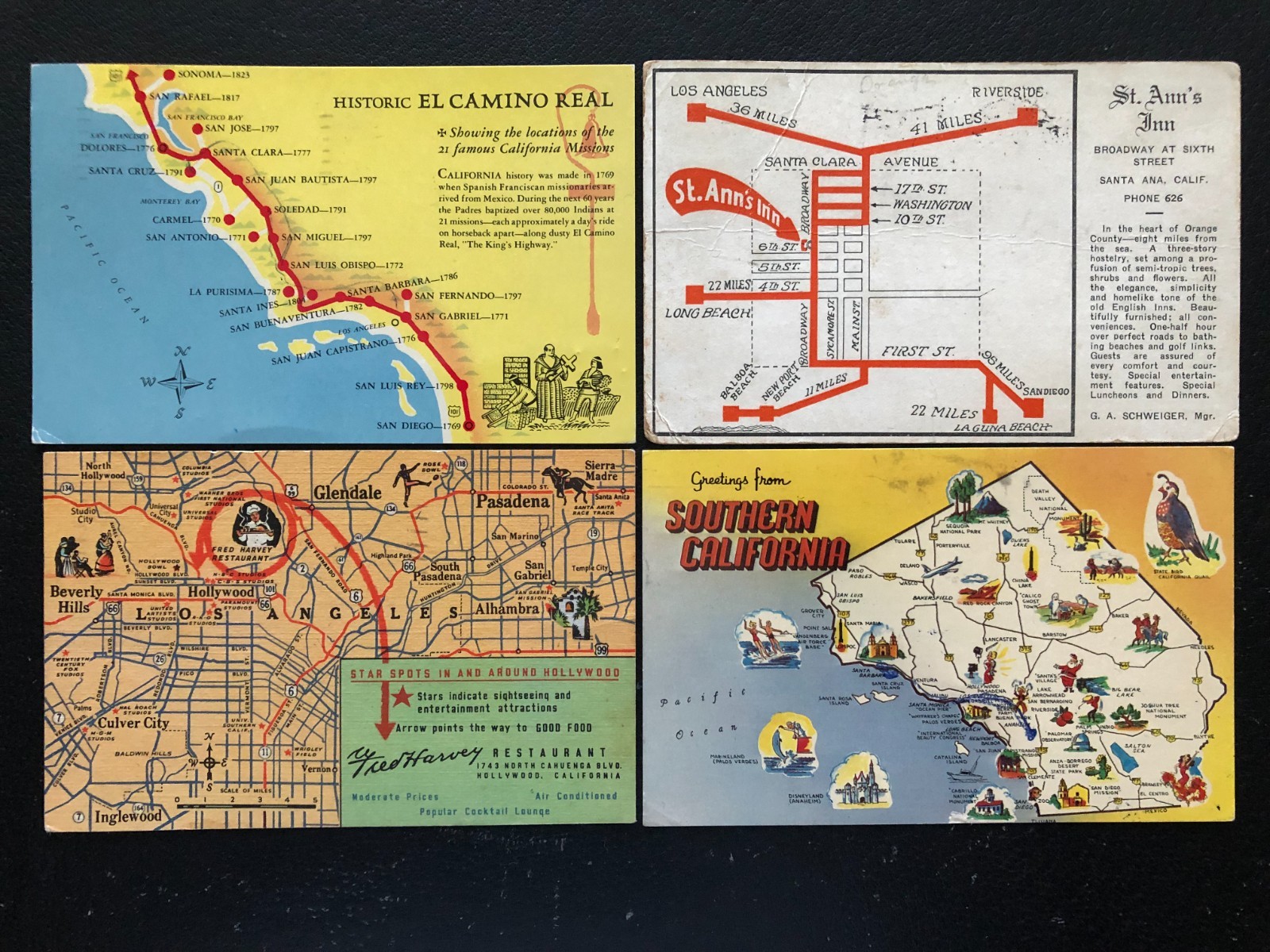 [4] California Map postcards [all posted]
