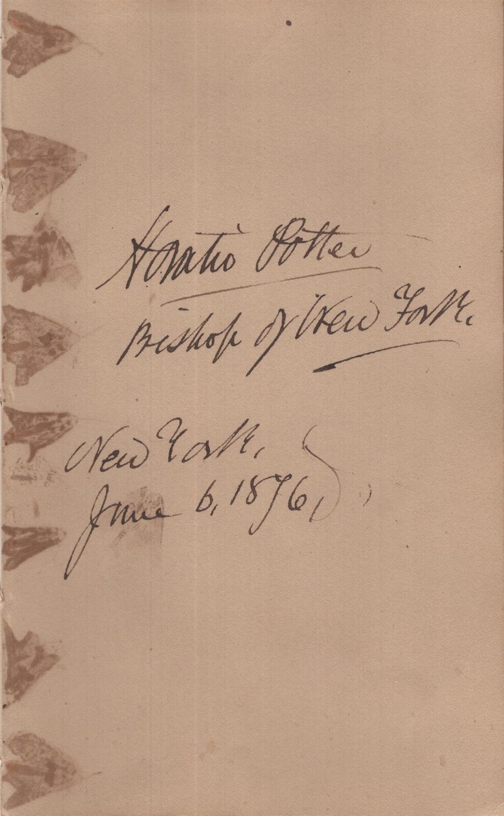 Horatio Potter- Signed Historical Page 1876 (Bishop of New York)