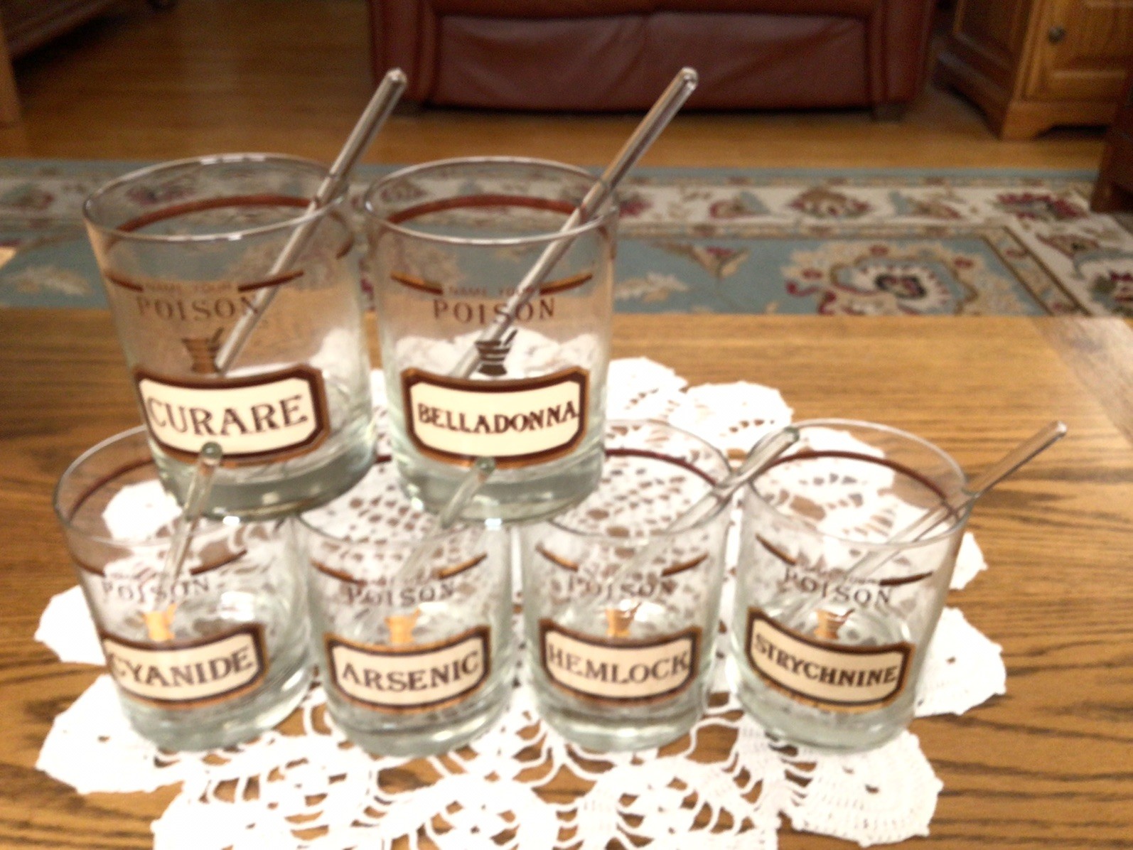Vintage Cera Lot Of 6Neiman Marcus “NAME YOUR POISON” Barware Glasses Cocktail