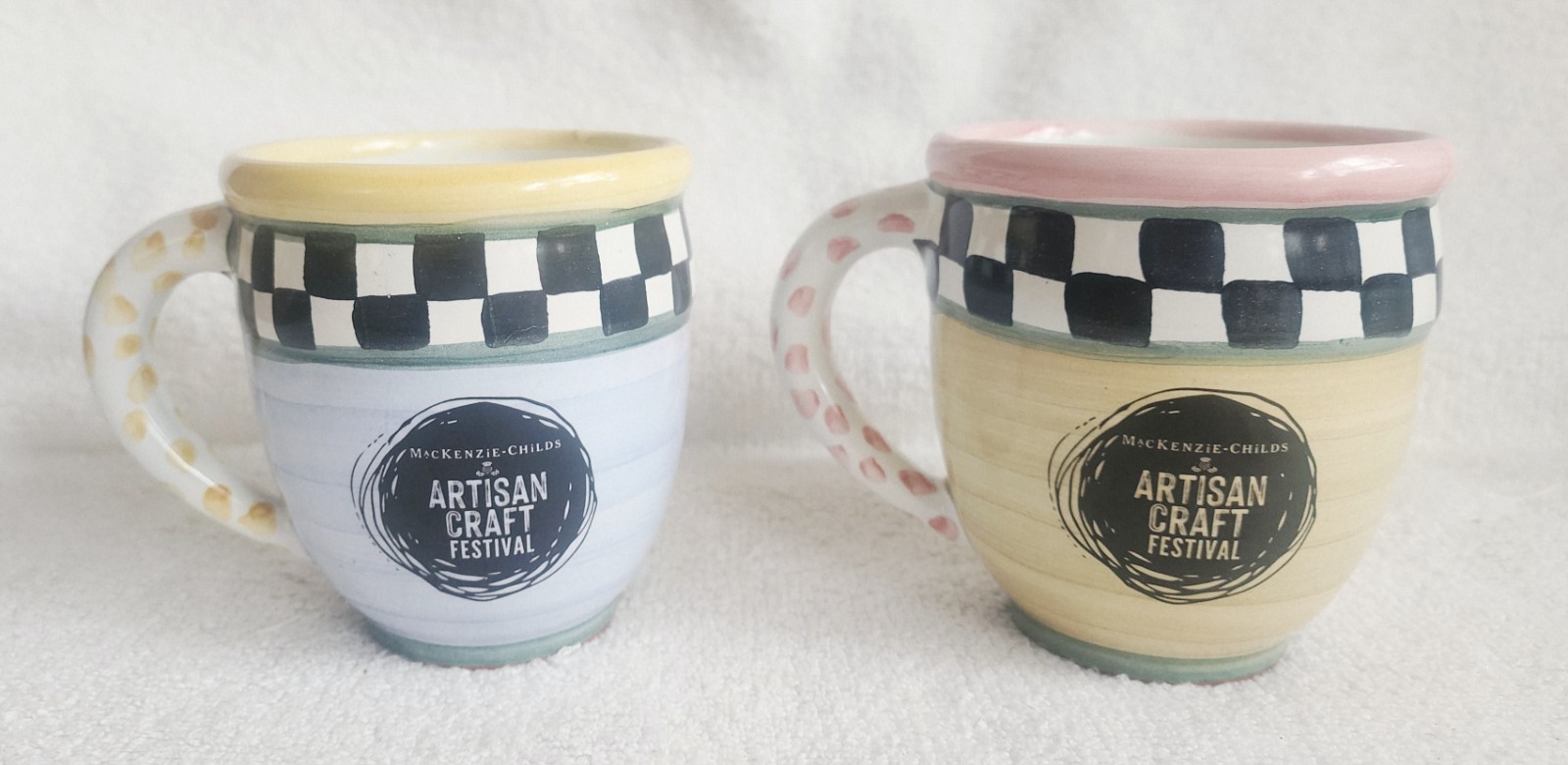 Mackenzie Childs Artisan Craft Festival Ceramic Mugs (1 LAKE & 1 MOSS) NEW!!