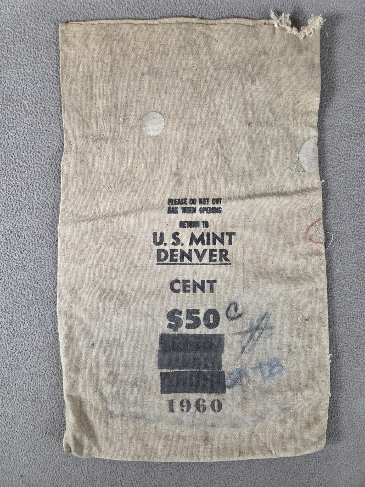 1960 U.S. Mint Denver Cloth Money Coin Bag Pennies
