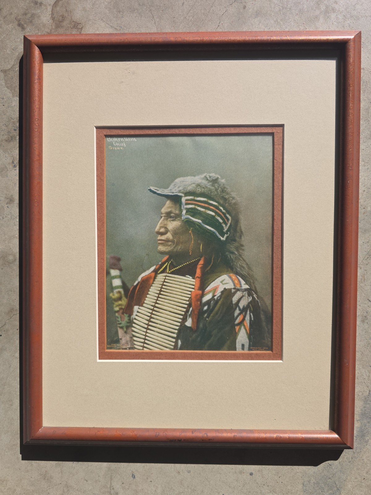Rare Antique Lithograph Chief Broken Arm Sioux Photographic Colored Prints Heyn