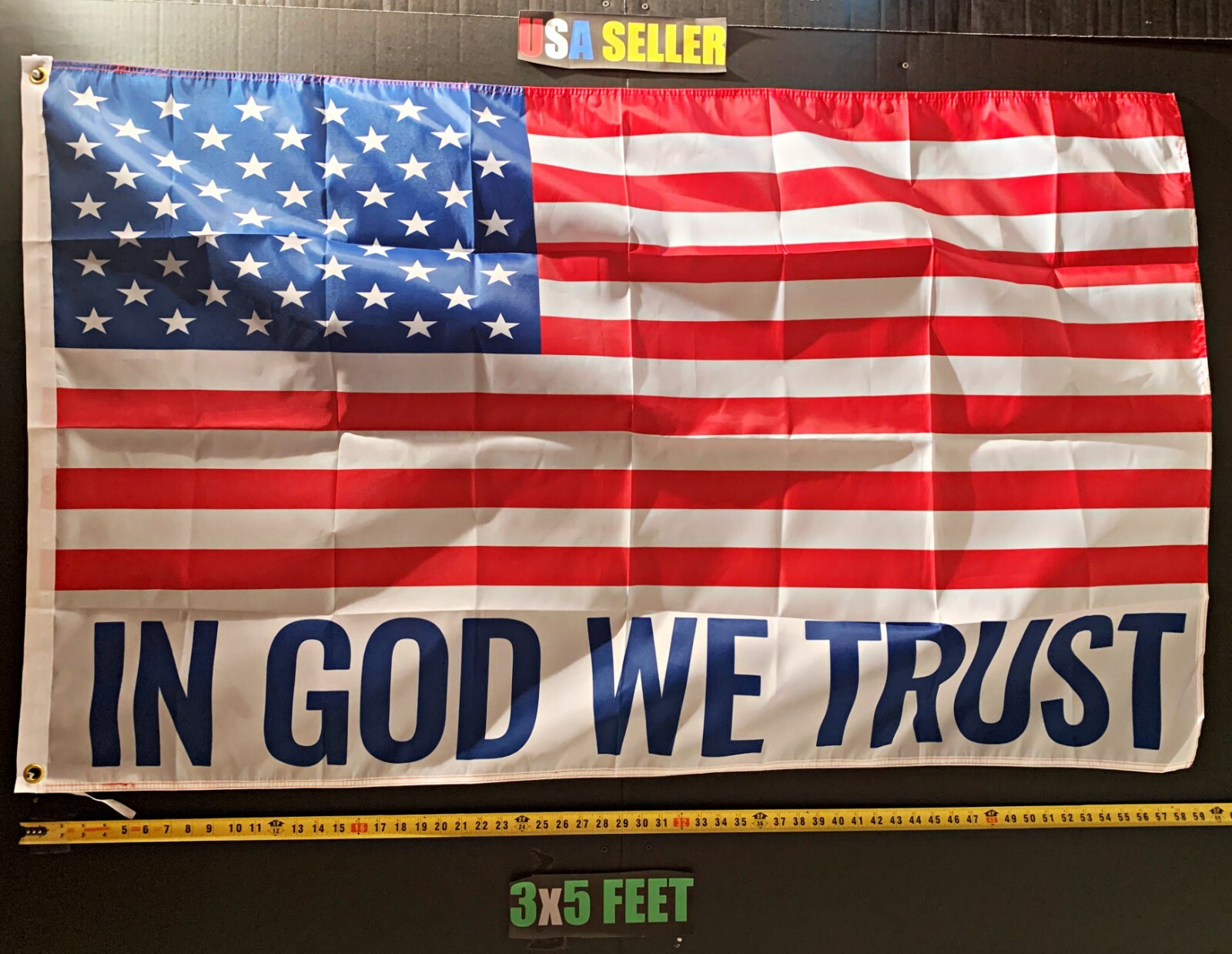 Jesus Flag FREE FIRST CLASS SHIP Trump In God We Trust Bottom USA God Sign 3×5′