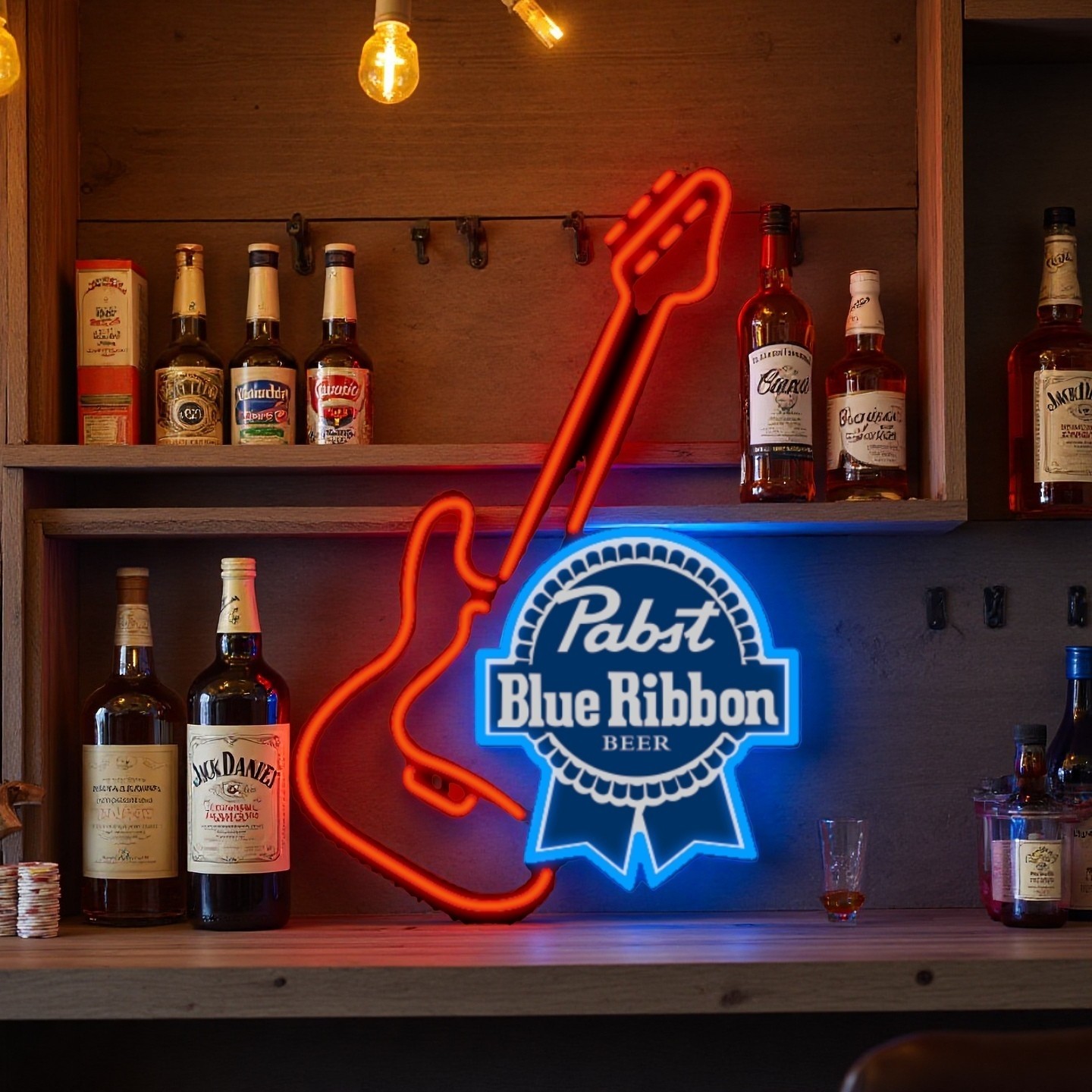 16″ Pabst Blue Ribbon Beer Guitar LED Neon Sign With Dimmer USB Powered Light