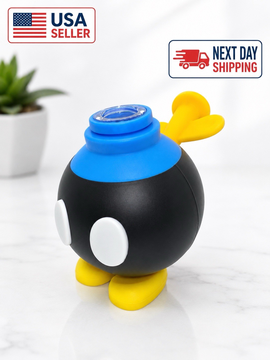 4 Inch Mario Bomb Silicone Hookah Smoking Water Bong with Glass Bowl