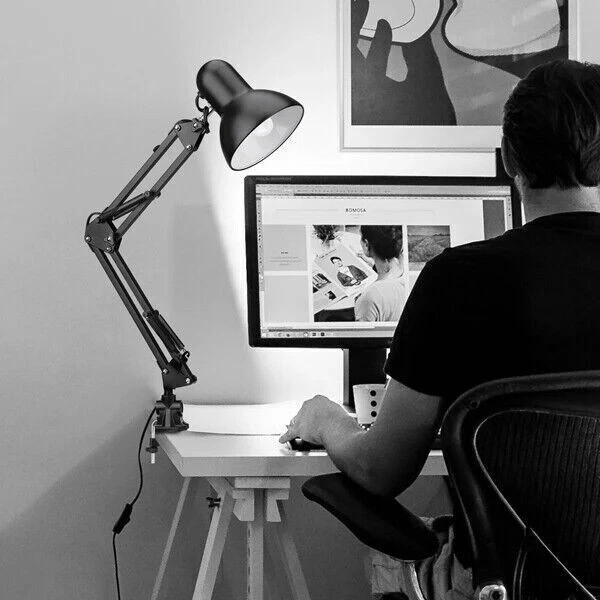 Metal Adjustable Swing Arm Desk Lamp, Eye-Caring Study Desk Lamps Black