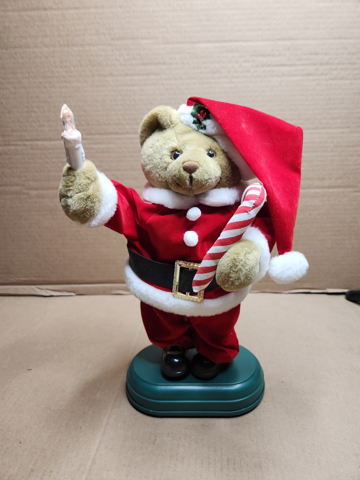 Vintage Lighted Musical Mr Claus 14″ Plush Santa Teddy Bear Holiday Christmas