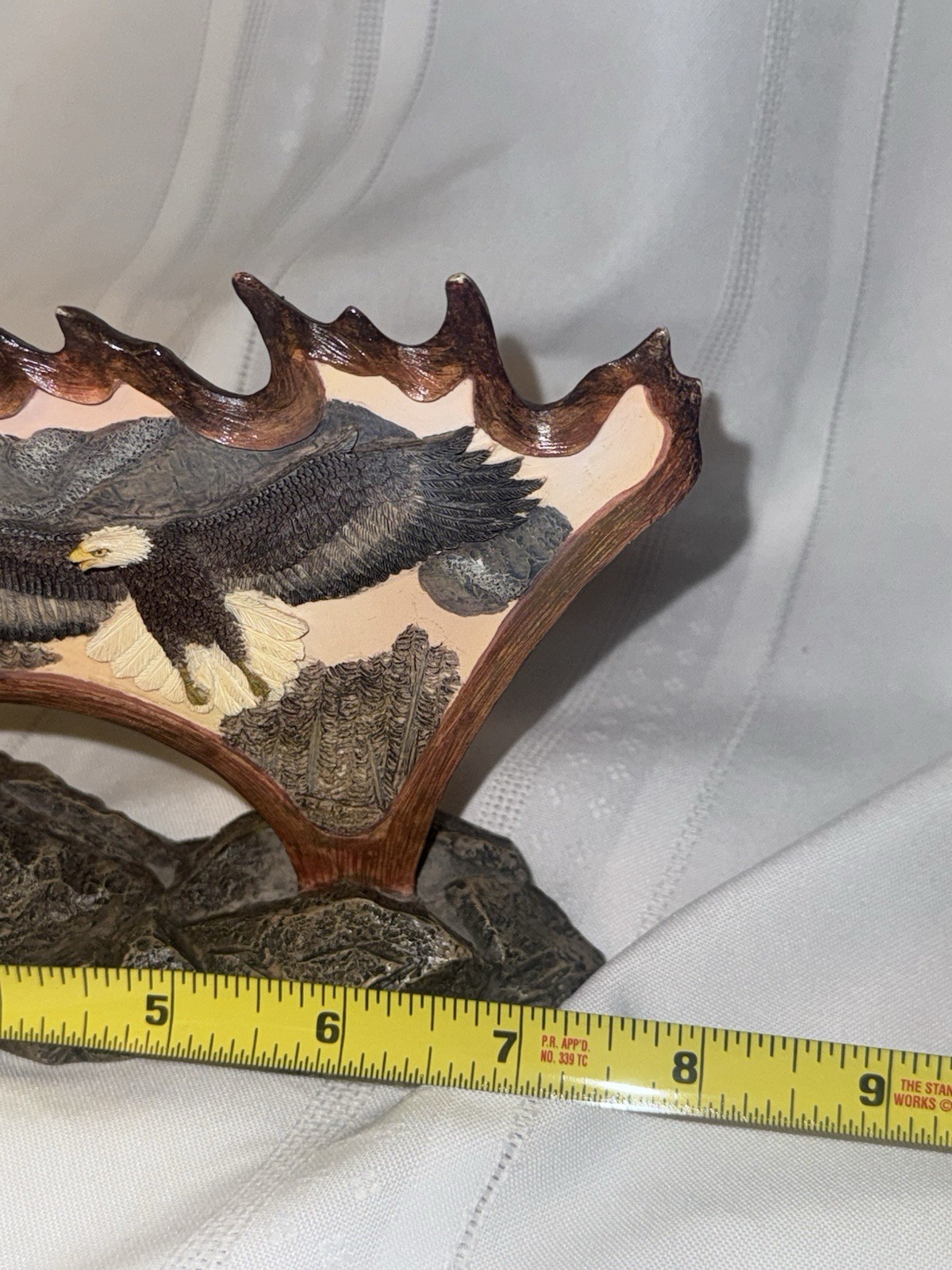 Painted Resin Bald Eagle Figurine 3D Effect on Rock Base 9in x 4.5in