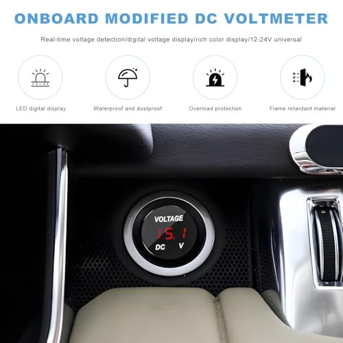 DC 12V 24V Voltmeter Gauge, Waterproof Vehicle Battery Monitor Indicator Red