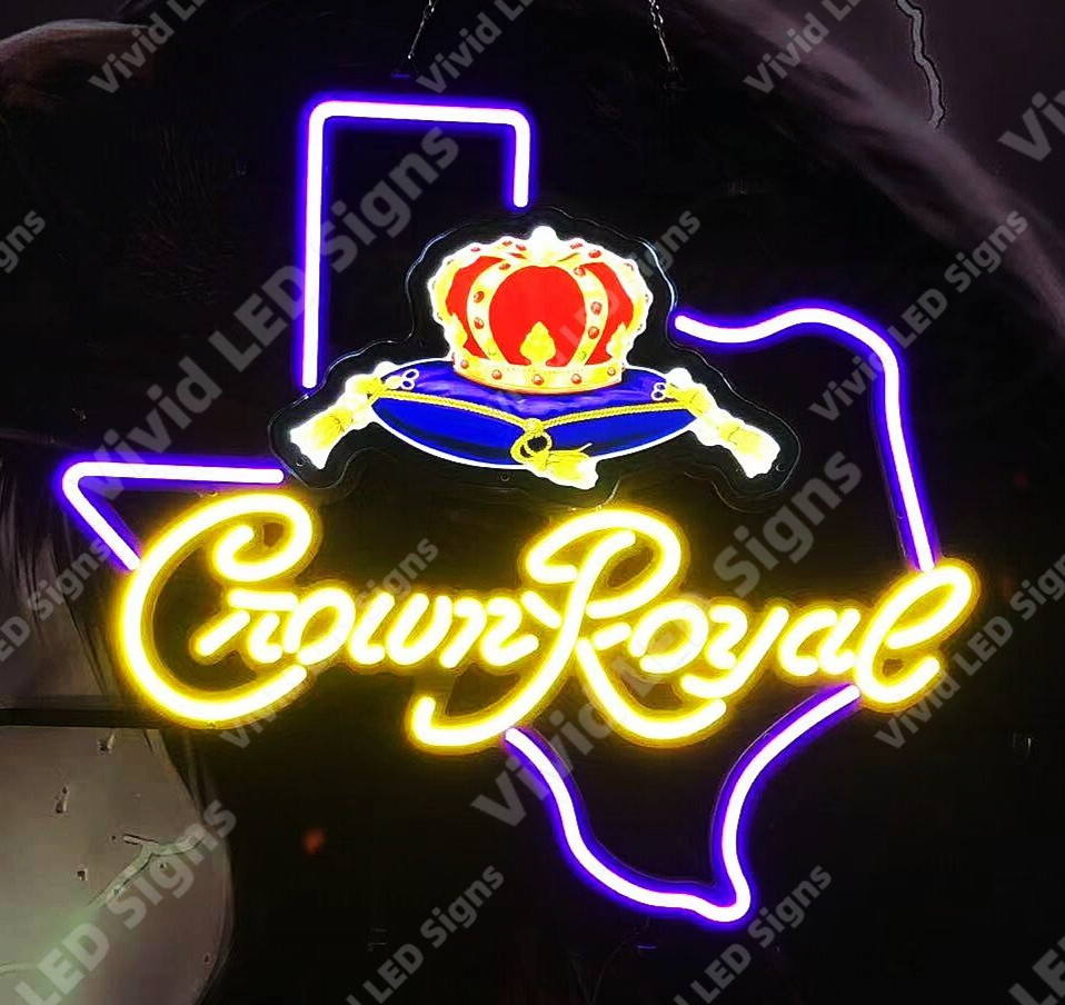Crown Royal Whiskey Texas Bar 24″x20″ Vivid LED Neon Sign Light Lamp With Dimmer