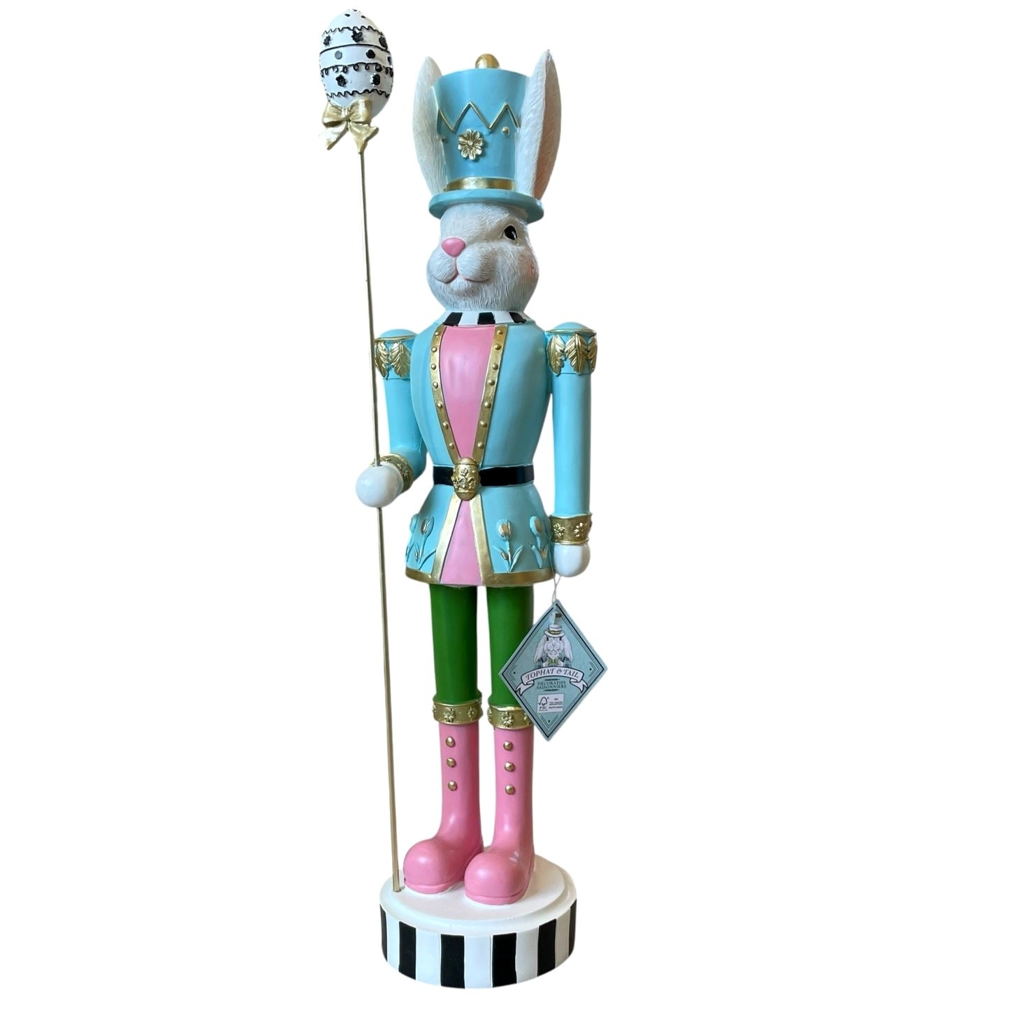 Topat & Tail Easter Bunny w/ Staff Nutcracker 22” Tabletop Decor NEW