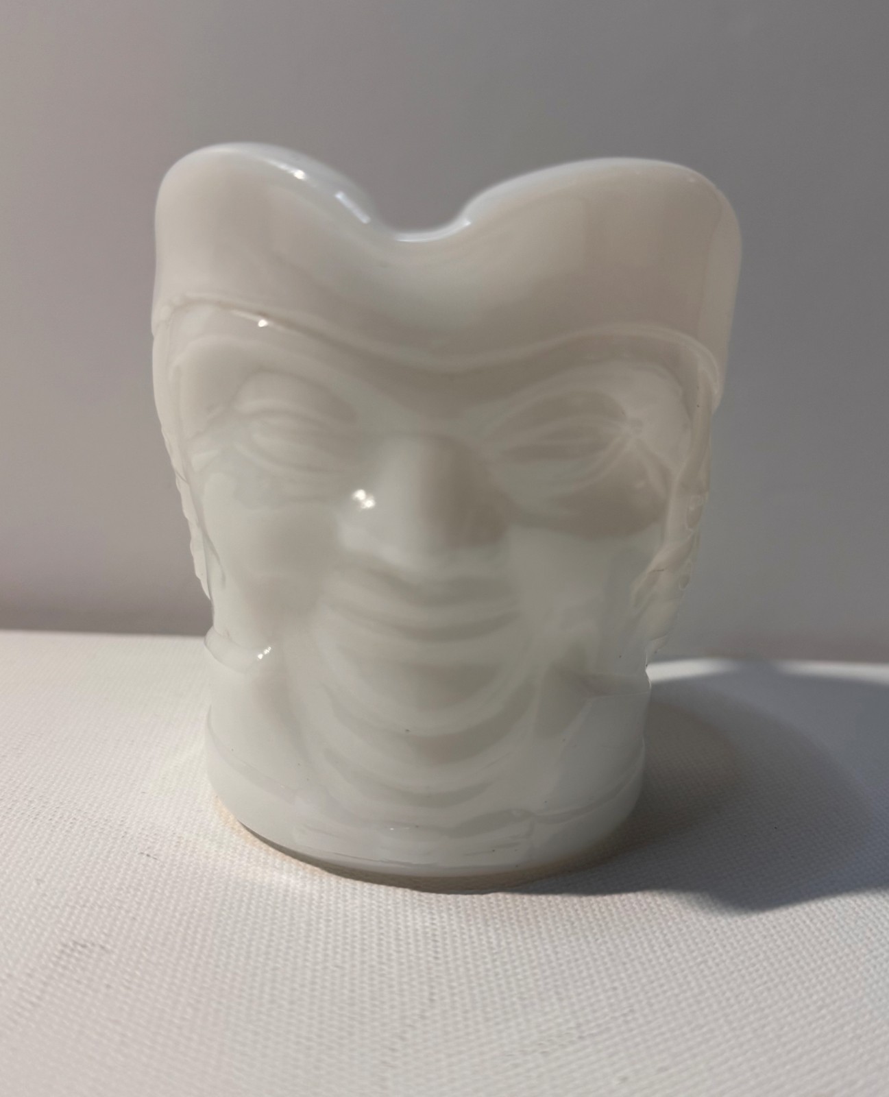 Vintage Milk Glass Weak-Chinned Turtle-faced Federal Glass Toby Cream Pitcher