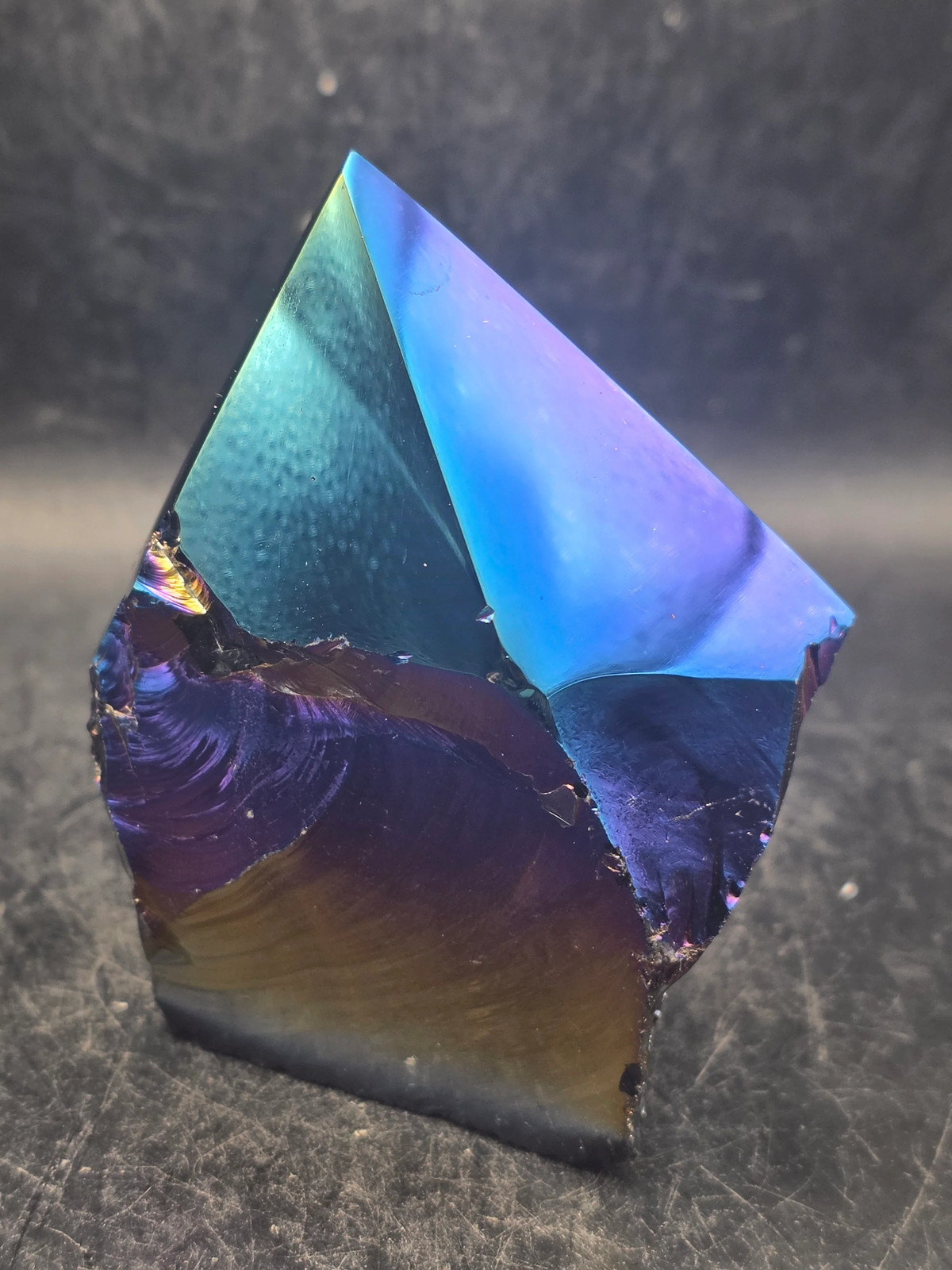Titanium obsidian polished top point! 8 ounces, 3 inches tall