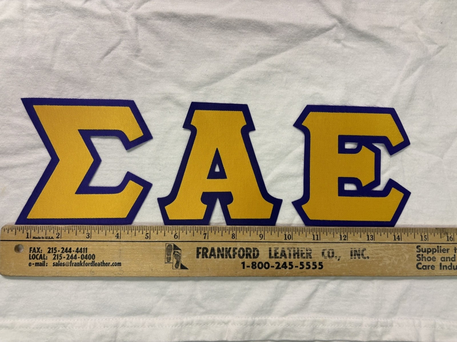 Sigma Alpha Epsilon 4″ Greek Twill Sew On Letters Gold/Purple Adhesive Backing