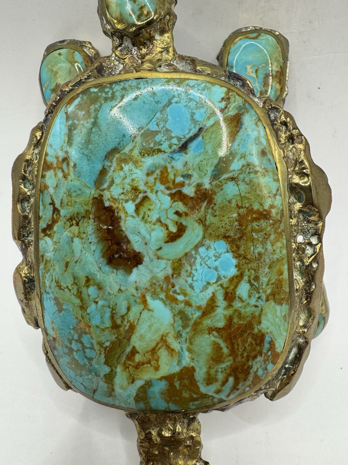 Jack Bryant Turquoise Turtle Sculpture Bronze Cast Southwestern Texas Artist