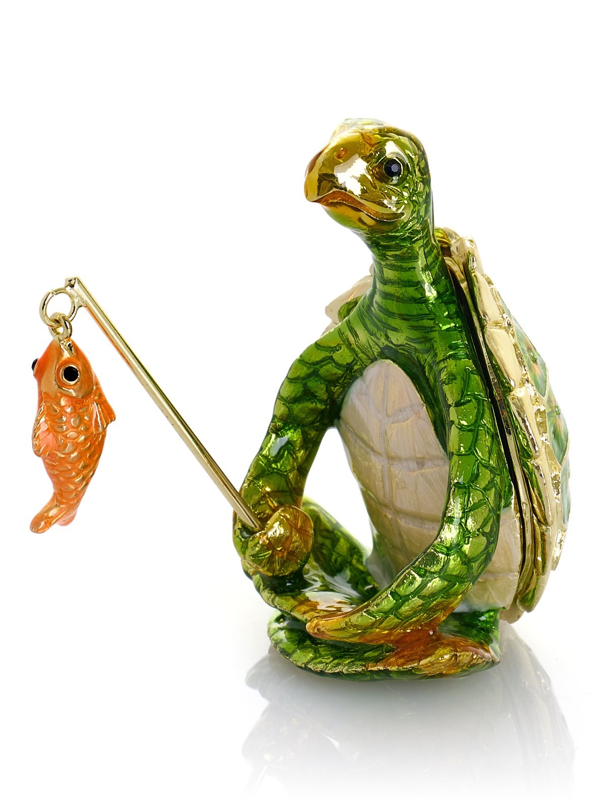 Keren Kopal Turtle Fishing Hand made Trinket box Decorated & Austrian Crystals