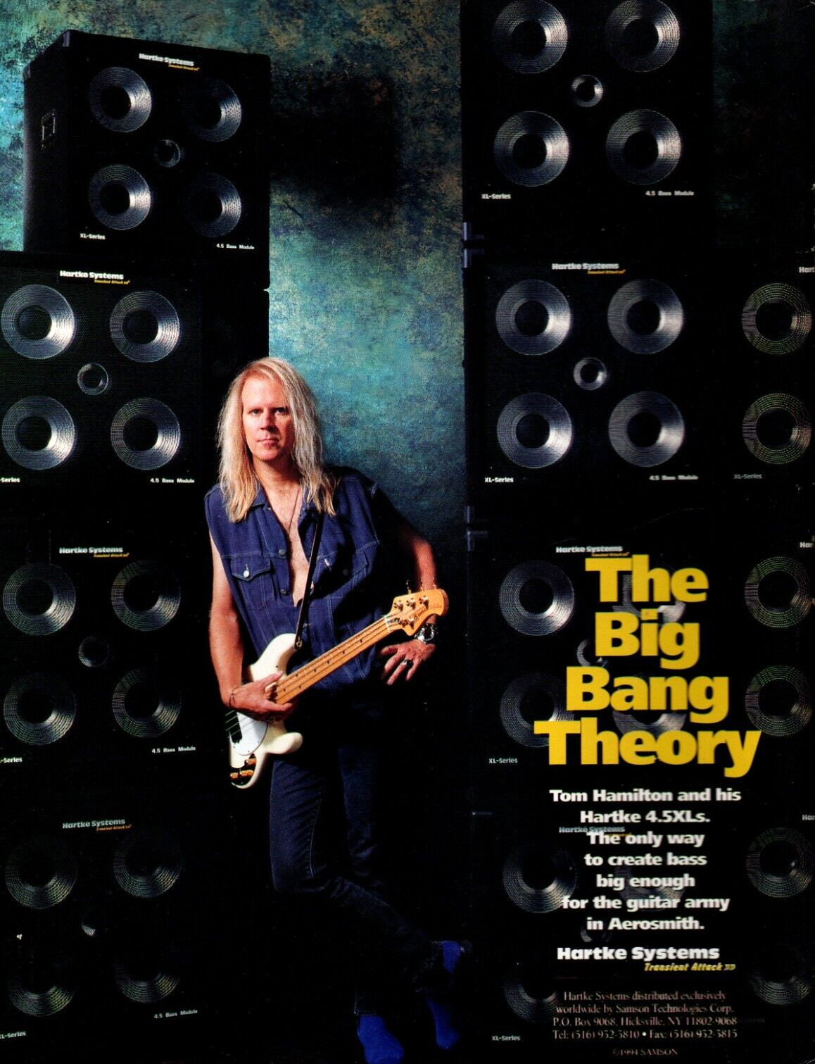 vtg AEROSMITH TOM HAMILTON HARTKE MAGAZINE PRINT AD Bass Guitar Amps 4.5 XLs Ad