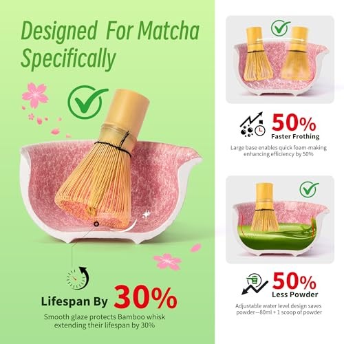 Matcha Whisk Set,7 Pcs Matcha 7pcs/set, Bowl with pouring spout Pink