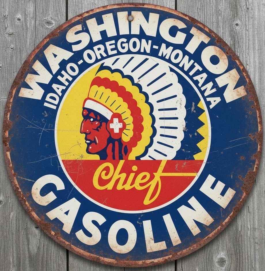 Washington Gasoline 8″ Diameter Vintage Novelty Metal Sign Made In USA New!