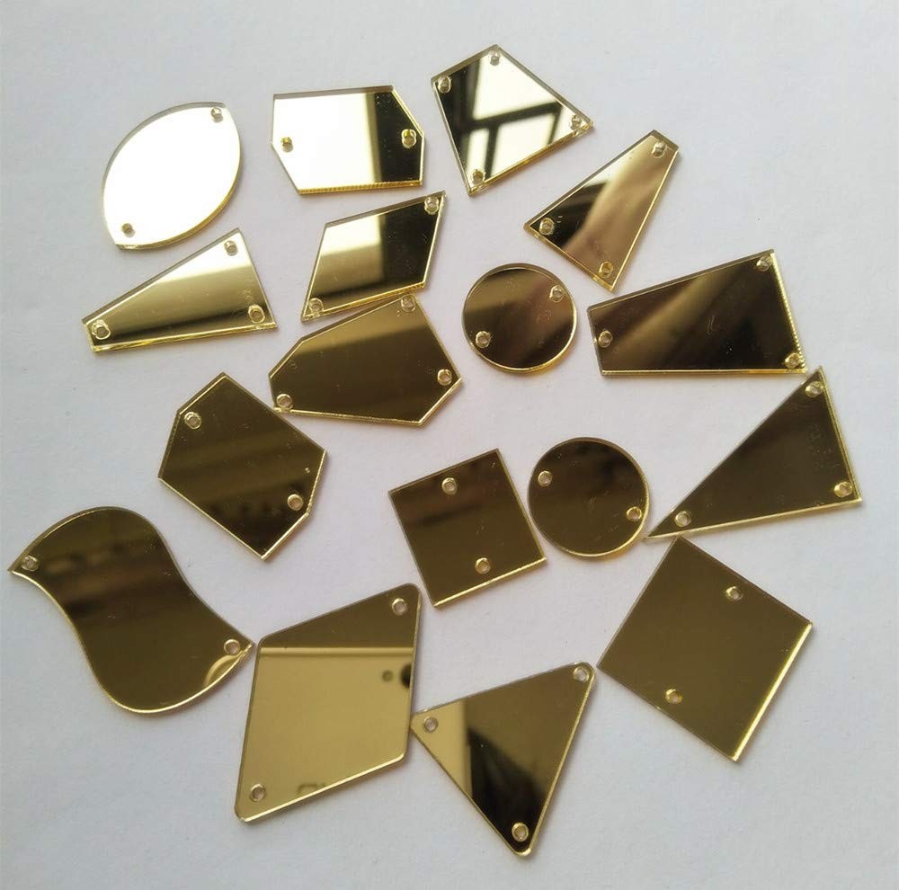 50pcs Sew On Gold Crystal Mirror Rhinestones Irregular Acrylic Mirror Sew On Sto