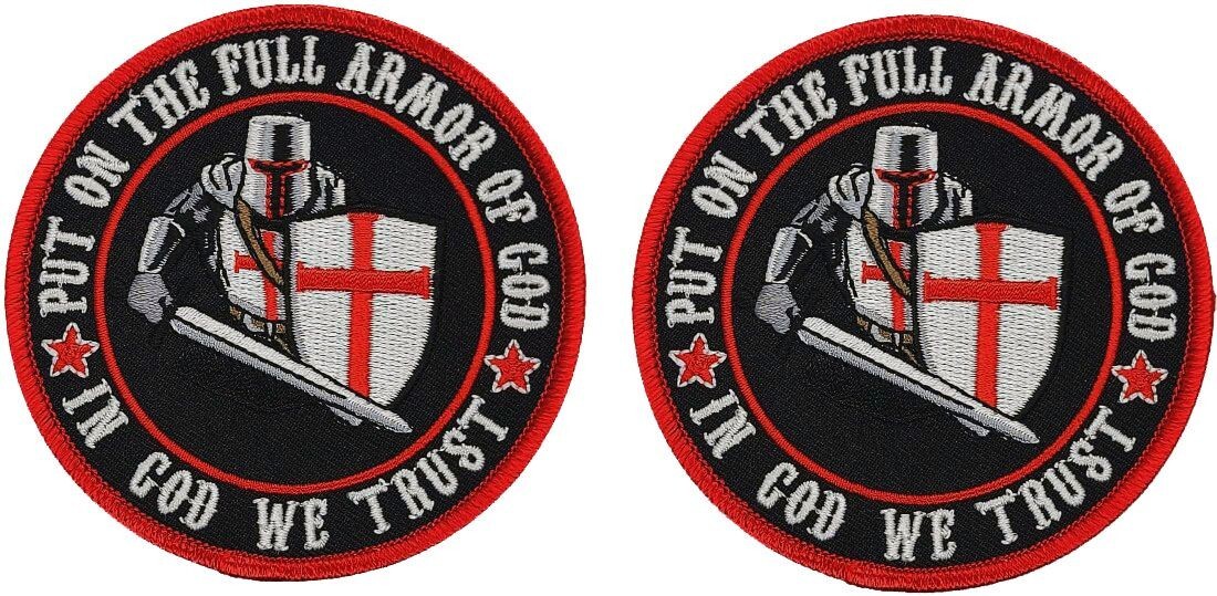 PUT ON FULL ARMOR OF GOD IN GOD WE TRUST PATCH | 2PC IRON ON OR SEW 3.5″x3.5″