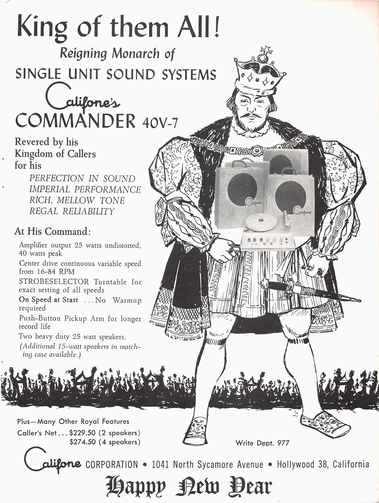 Califone Commander Audio System King Crown Graphics Vtg 1958 Magazine Print Ad