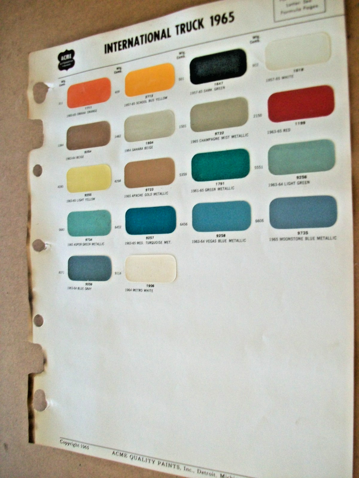 1965 IH International SCOUT Pickup Truck ACME paint chips set