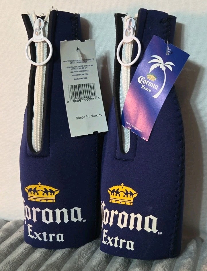 2 CORONA EXTRA BEER BOTTLE ZIP UP COOLER HUGGIE COOZIE COOLIE KOOZIE NEW BARWARE