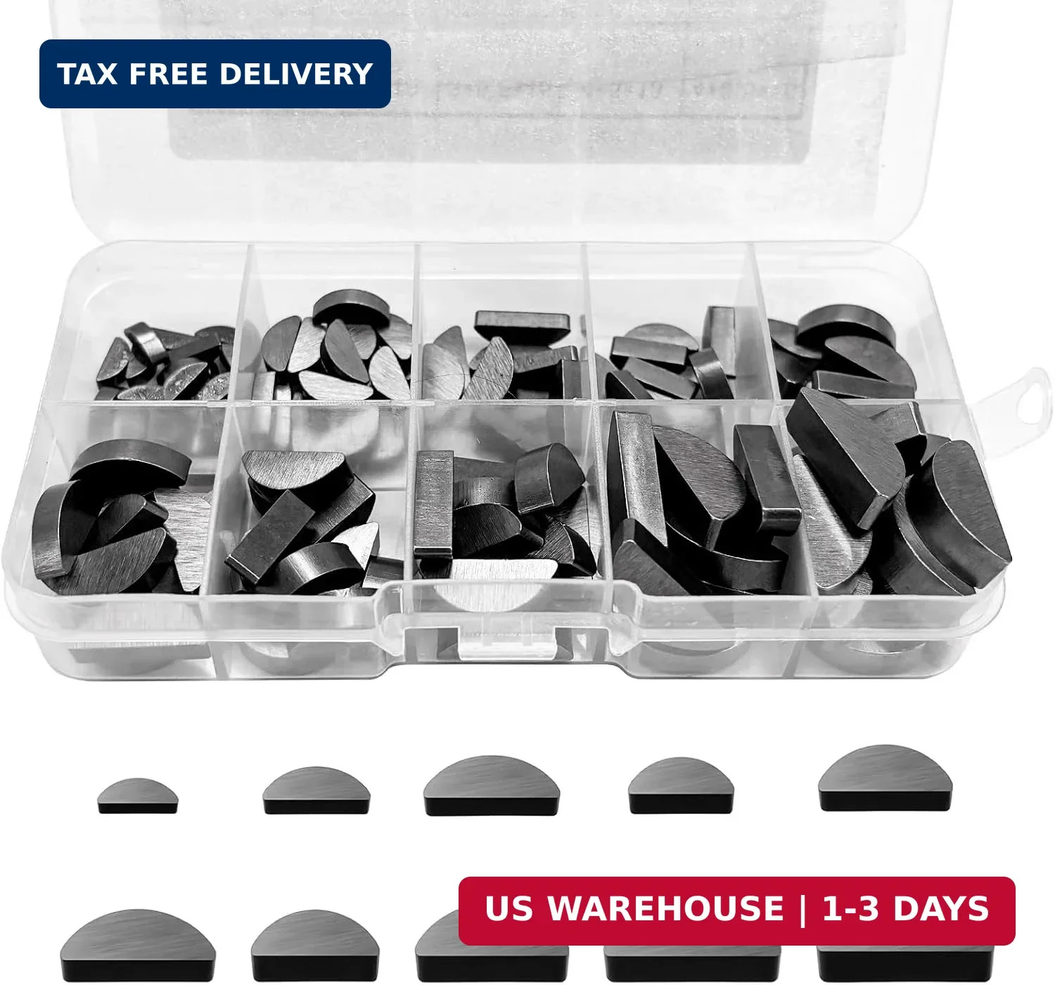120PCS Woodruff Key Assortment Kit, 10 Sizes Carbon Steel Semicircle Bond Key Me