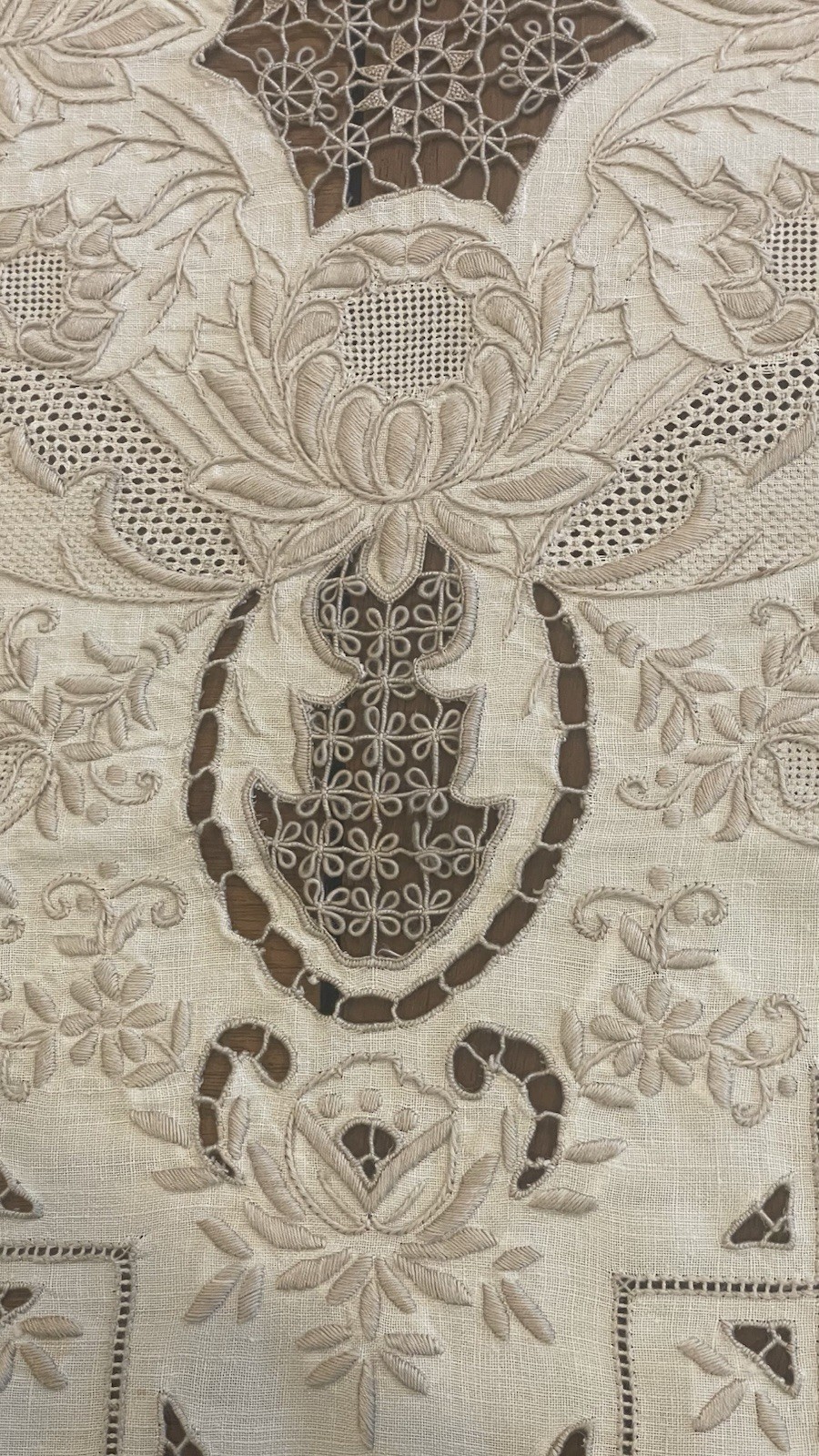 New Vintage Madeira Museum quality Hand Embroidered Tablecloth With 12 Napkins.