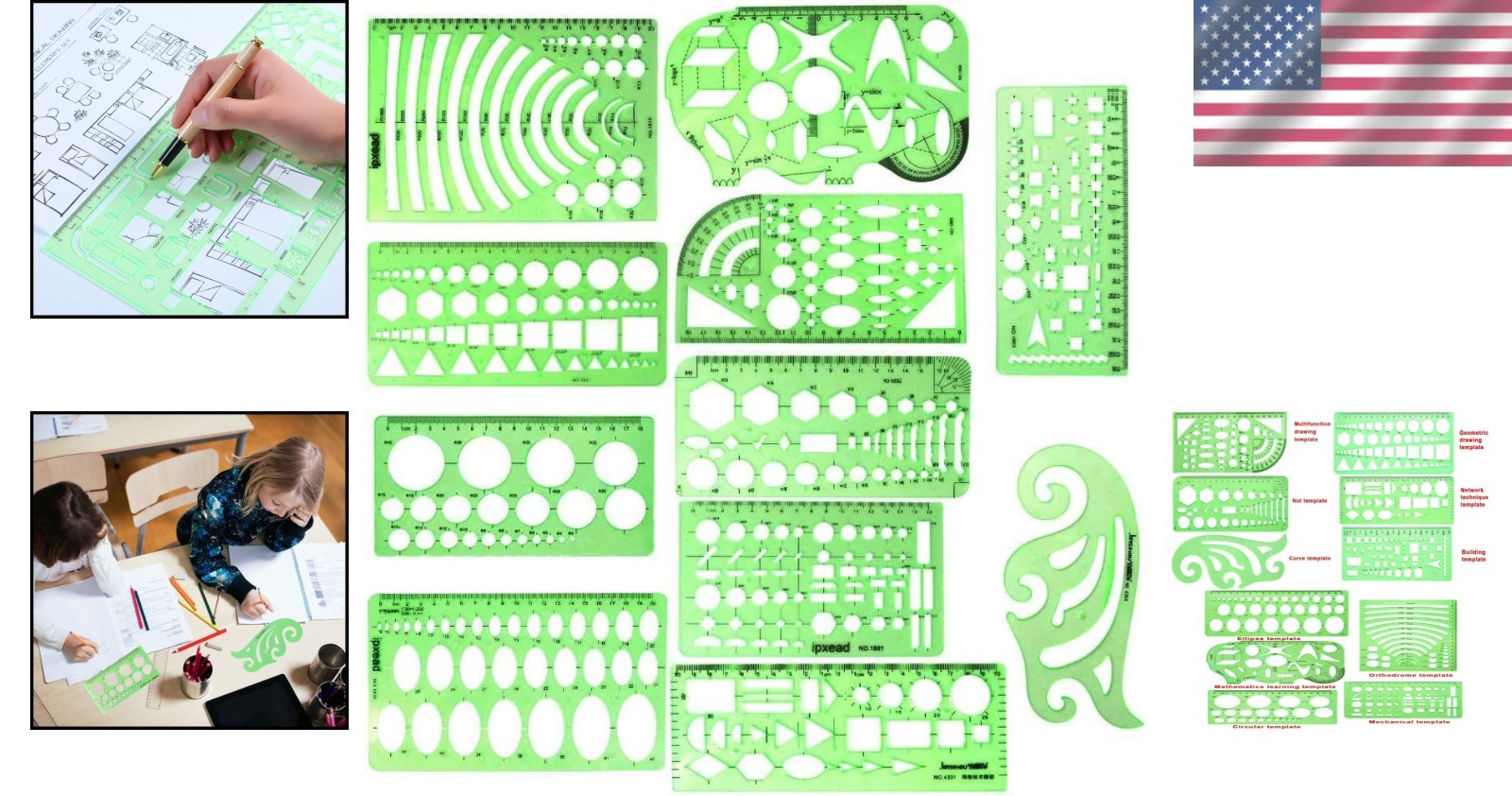 Transparent Green Measuring Ruler Kit – 11 Pcs