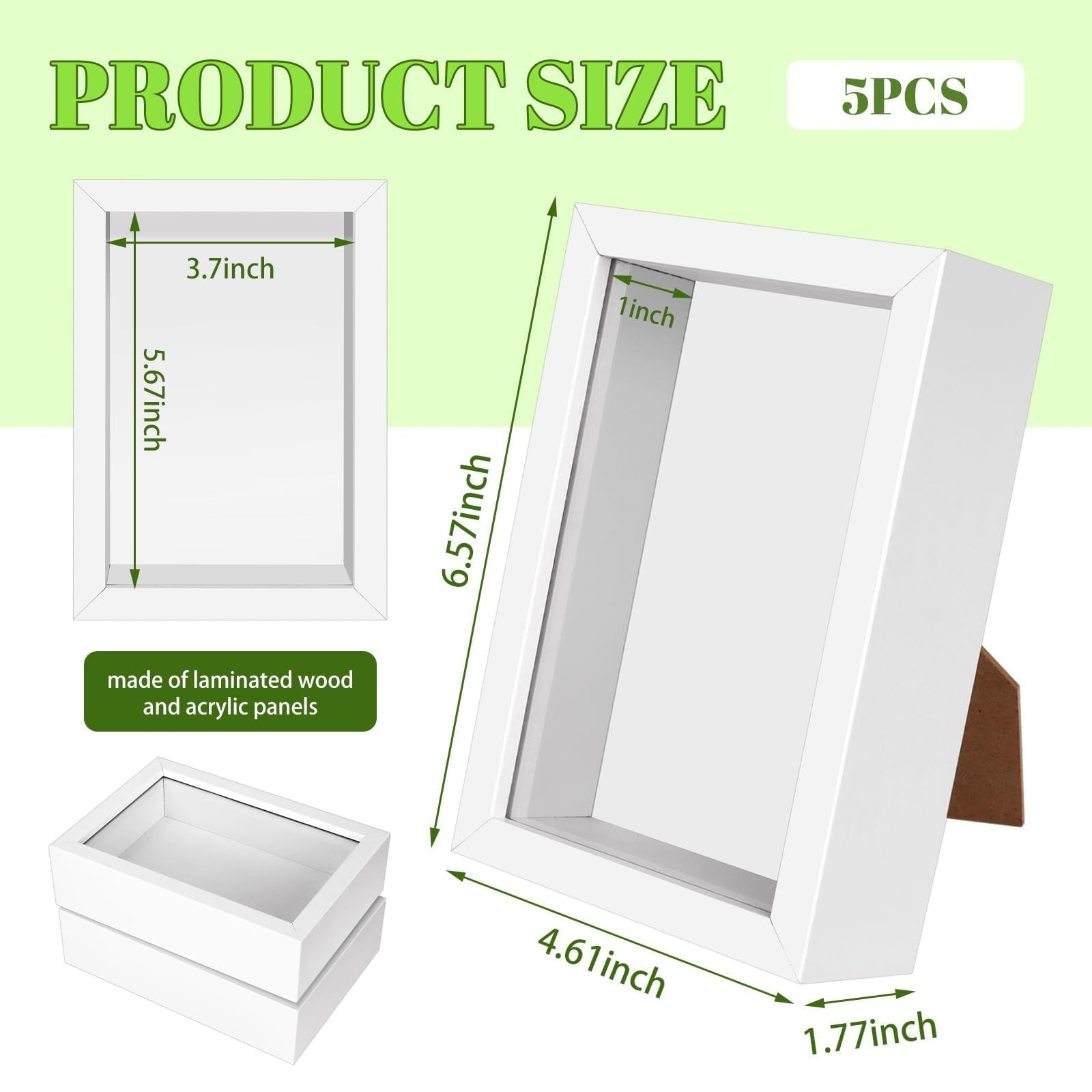 5 Pack 4″ x 6″ Shadow Box Frame, Small Wood Hollow Picture Frame with Clear A…