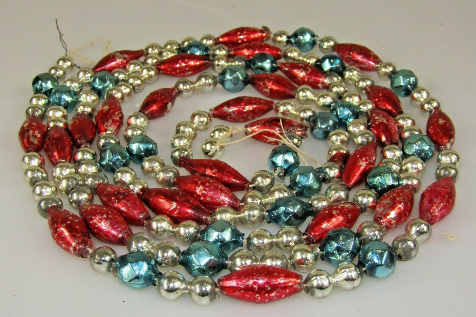 Antique VTG Silvered Glass Garland Bumpy Octagon Beads Christmas Ornament Japan