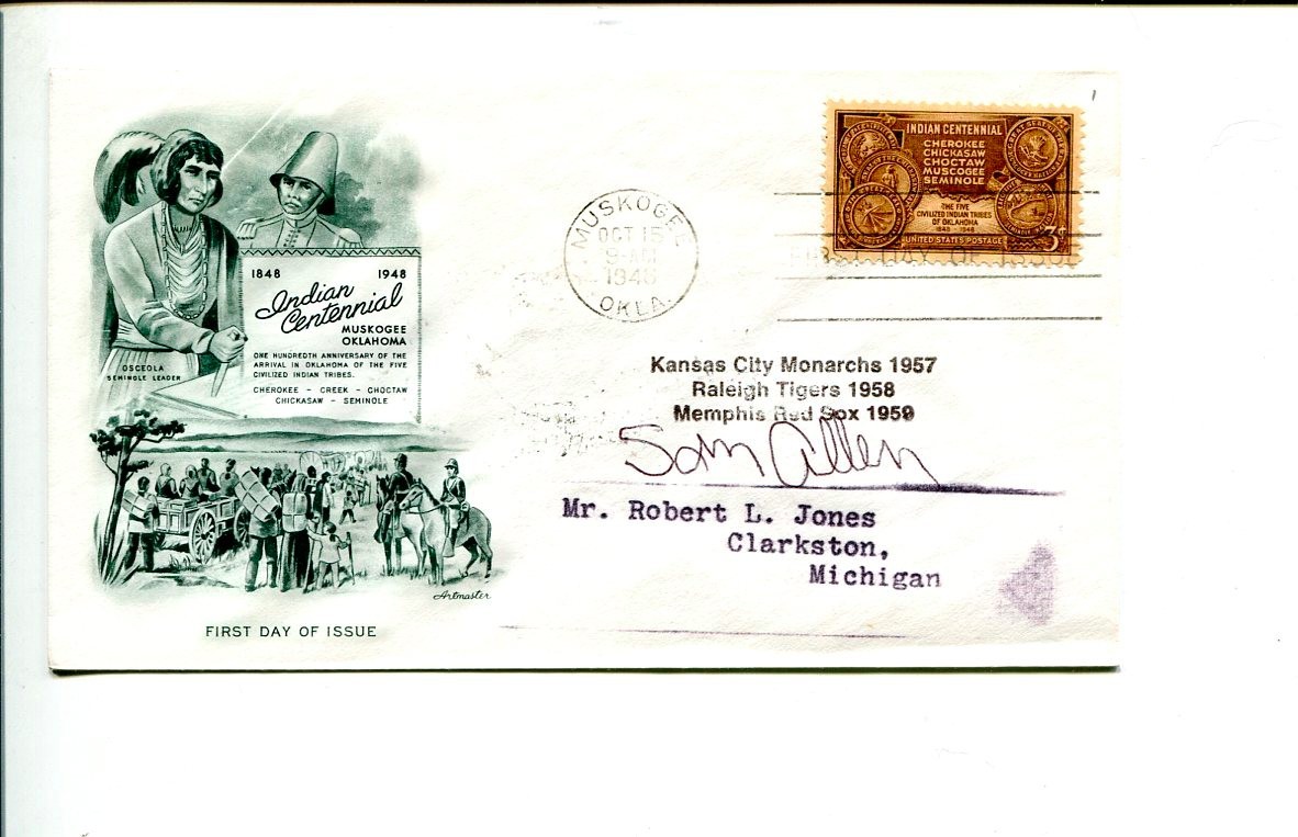 Sam Allen Negro League Baseball Kansas City Monarchs Signed Autograph FDC