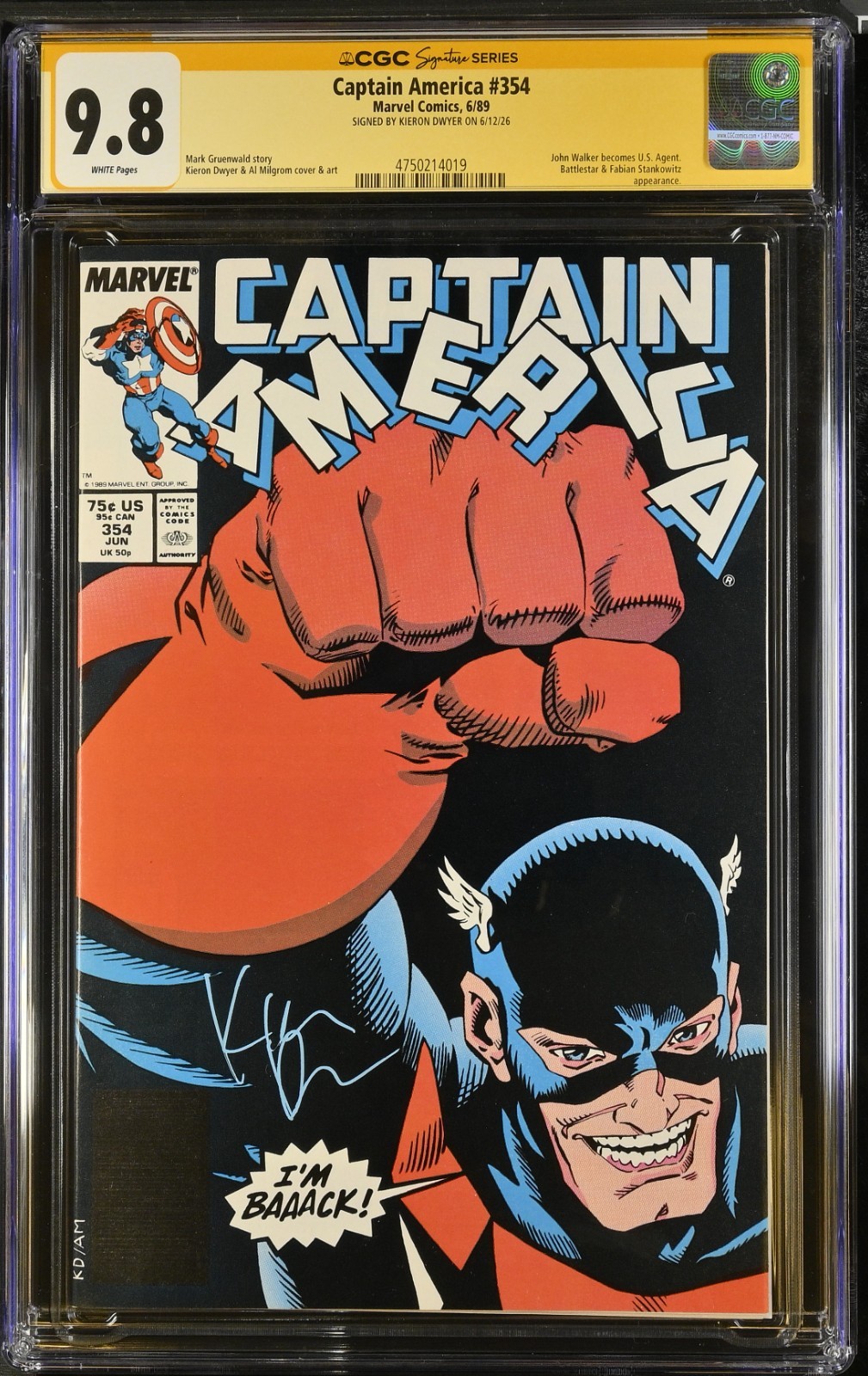 Captain America # 354 CGC 9.8 SS – Sigature by Kieron Dwyer – 1st US Agent