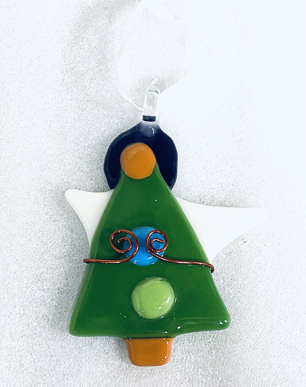 Angel Fused Glass Hand Made Christmas Ornament 4”