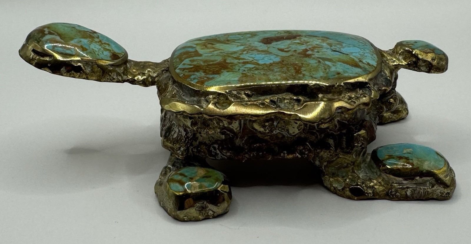 Jack Bryant Turquoise Turtle Sculpture Bronze Cast Southwestern Texas Artist